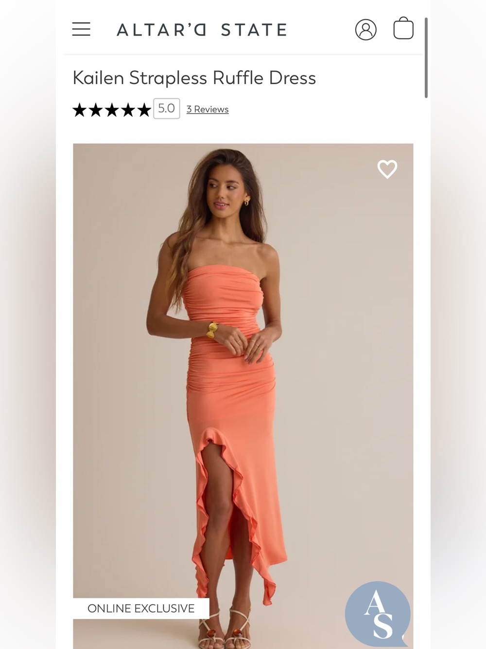 ISO Altar'd State “Kailen” Strapless Ruffle Midi Dress - Coral